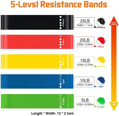 Resistance Loop Exercise Bands With Instruction Guide And Carry Bag Set Of 5