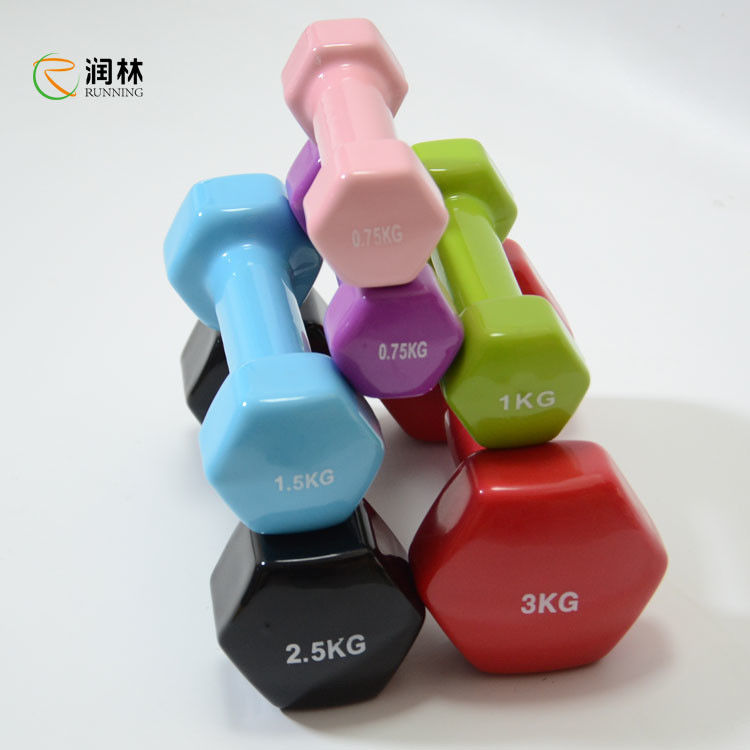 Anti Roll Hex Vinyl Dumbbells 3kg Easy Carry With Hand Weight