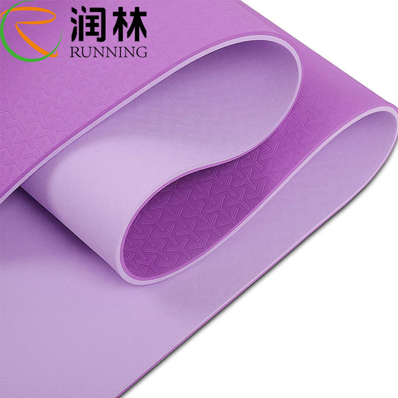 Light Purple Custom Non Slip Pilates Eco Friendly TPE Yoga Mat Foldable With Travel Bag